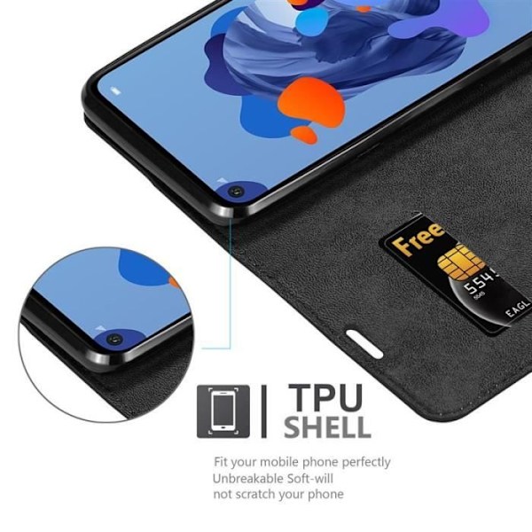 Étui - CADORABO - Huawei MATE 30 LITE - Syntetiskt läder svart - Magnetisk stängning - Ställfunktion Svart