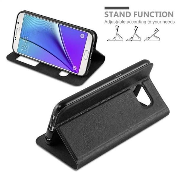 Cadorabo Fodral för Samsung Galaxy NOTE 5 i COMET BLACK - Skyddsfodral med horisontellt stativ och två fönster - View Case