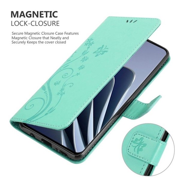 Coque för OnePlus 10 PRO 5G Housse i TURKOS BLOMSTER Etui Case Cover Skydd Blomster Plånbok Wallet Grön