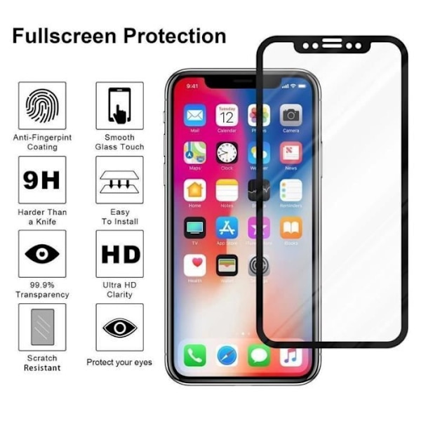 Härdat glas - CADORABO - iPhone X - XS - 5D Transparent - Fullständigt skydd - Reptålig Transparent, svart