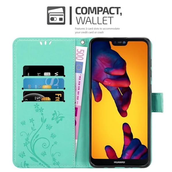 Fodral för Huawei P20 LITE 2018 / NOVA 3E Fodral i BLOMMALT TURKOS Fodral Fodral Skyddande blommigt plånboksfodral Fodral Turkos