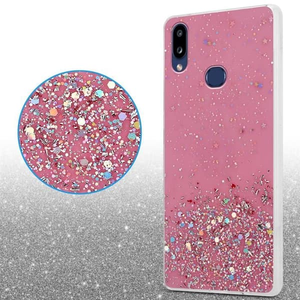 Skyddsfodral för Samsung Galaxy A10s / M01s Rosa med Glitter Skyddande Glittrande Design Ros