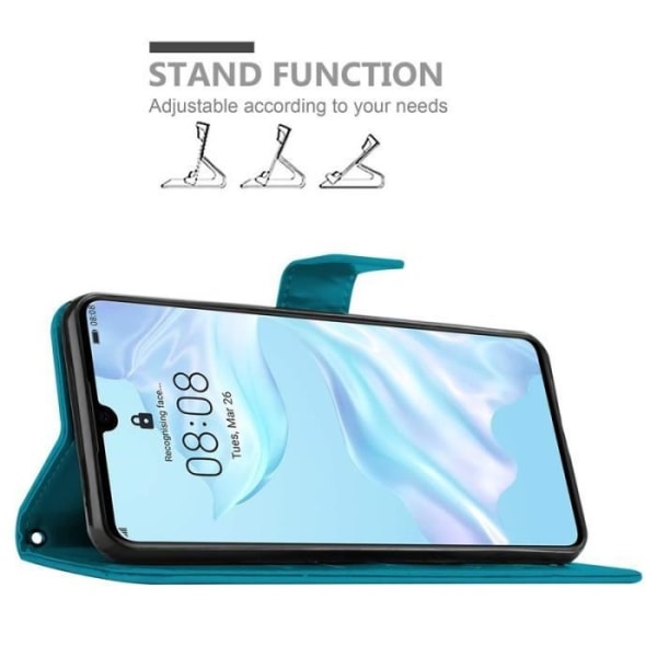 Fodral till Huawei P30 - CADORABO - Blommönster - Imiterat läder - Stativfunktion - 3 kortplatser Blå