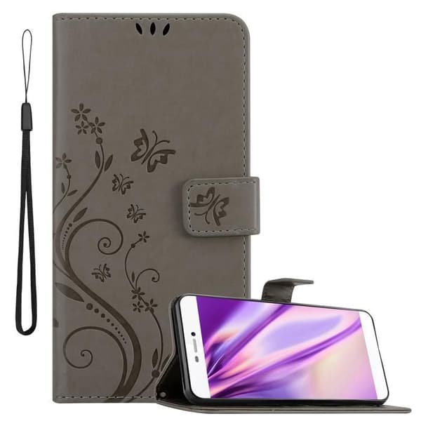 Fodral med lock för Huawei P8, i GRÅ BLOMMÖNSTER, Skyddande design, Plånboksfodral Grå