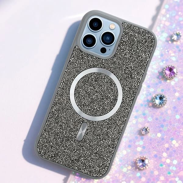 iPhone 13 PRO-fodral i GRÅ Stötsäker Magsafe-kompatibel med diamantglitter Grå