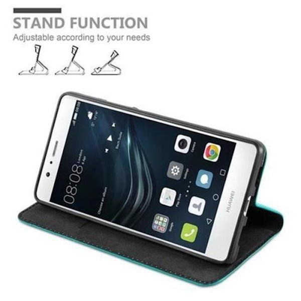 Cadorabo Huawei P9 LITE Fodral BENSIN TURKOS OSYNLIG MAGNETISK STÄNGNING Fodral Fodral stöder stativ och kortplats