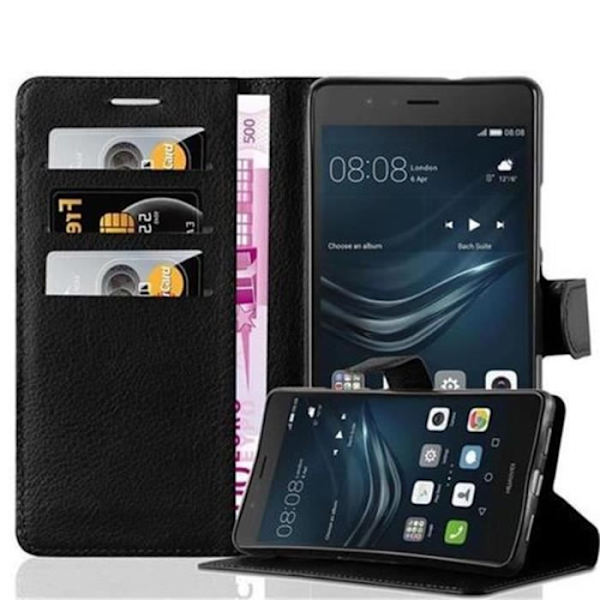 Cadorabo Huawei P9 LITE Fodral SVART Fullt skydd Fodral Fodral Magnetlås (stöder stativ och kortplats)