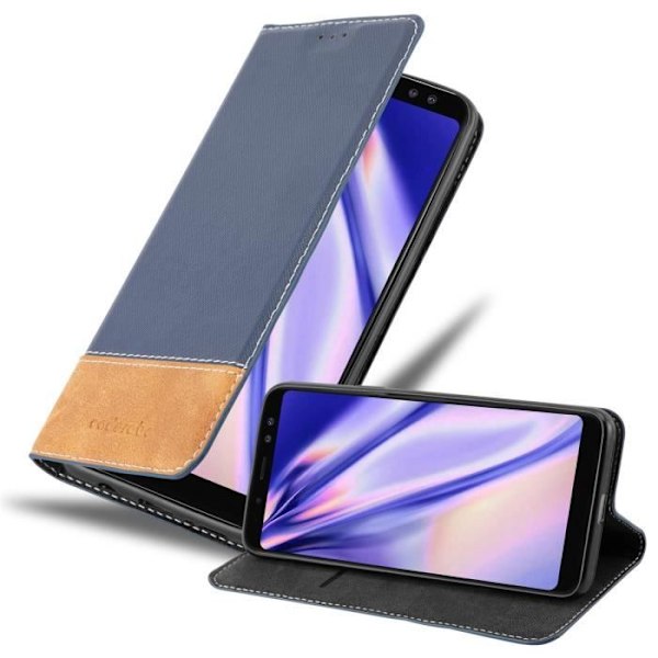 Coque - CADORABO - Samsung Galaxy A8 2018 - Tvåfärgad Simili-läder - Magnetisk Stängning - Ställfunktion BLÅ BRUN