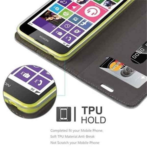 Coque Nokia Lumia 630 / 635 - CADORABO - Grå Svart - Tyg-Syntetläder - Ställ och kortfack Mörkgrå