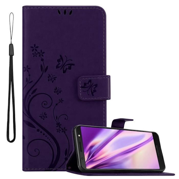 Fodral till Motorola MOTO G6 PLUS i DARK LILAC FLORAL Cadorabo Cover Protection Floral Mörklila blommig