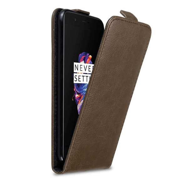 Etui för OnePlus 5 Flip Case i MÖRK BRUN Skydd brun
