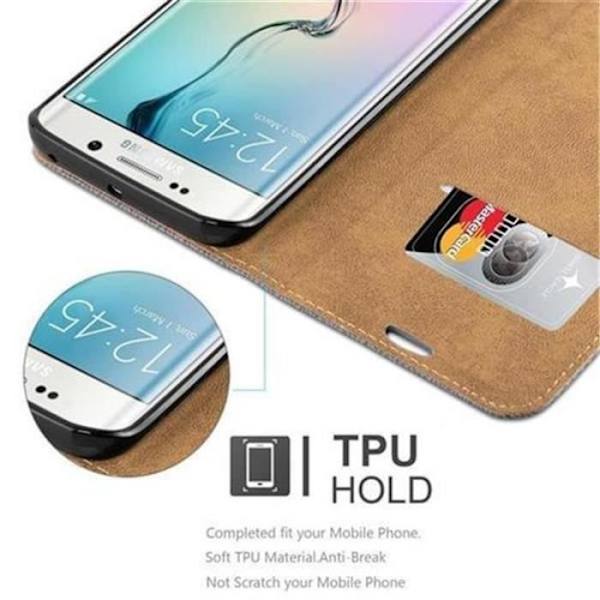 Cadorabo Fodral till Samsung Galaxy S6 EDGE , GRÅ BLÅ Design RAFFIA EDGE