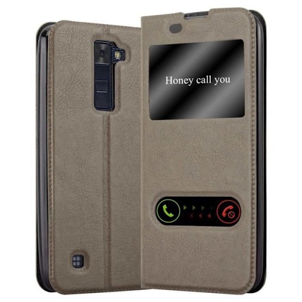 Cadorabo Fodral LG K8 2016 VIEW Två Windows Fodral Fodral Magnetlås Stöd Stativ Kortplats BRUNT