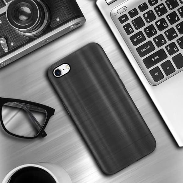 Skal för iPhone 7 / 7S / 8 / SE 2020 Borstad Svart Kamera Skydd Svart