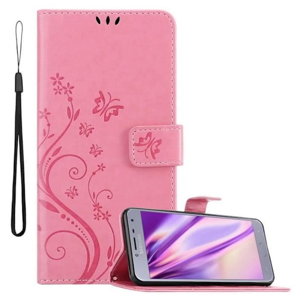 Coque - CADORABO - Samsung Galaxy J4 2018 - Similicuir - Blommönster - Ställfunktion Rosa blommig