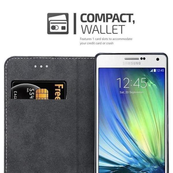 Plånboksfodral - CADORABO - Galaxy A7 2015 - Läderimitation - Magnetisk stängning - Kortfack Svart