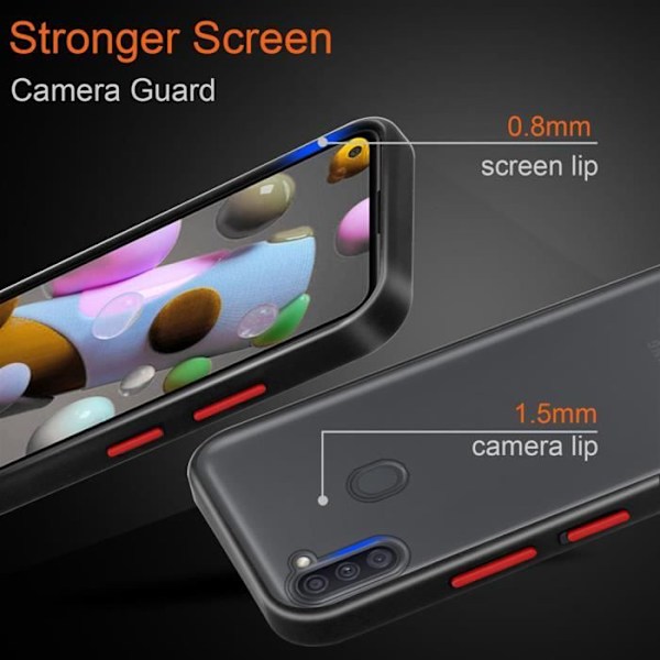 Cadorabo-fodral för Samsung Galaxy A11 / M11 i frostat svart - röda knappar Silikon TPU Hybrid Skyddsfodral Frostade Svart
