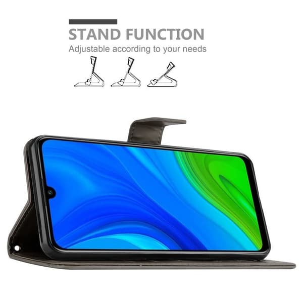 Fodral med lock för Huawei P SMART 2020, Grå Blommig Design, Plånboksfodral Grå