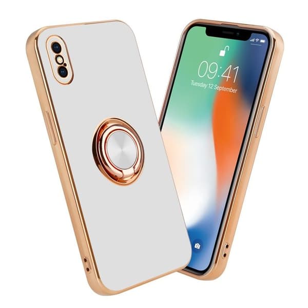 iPhone XS MAX Glansig Vit - Guld med kameraskydd Vit