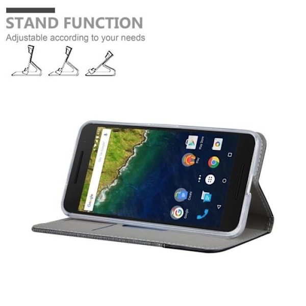 Plånboksfodral - CADORABO - Huawei NEXUS 6P - Imiterat läder - Tygdesign - Magnetisk stängning Svart