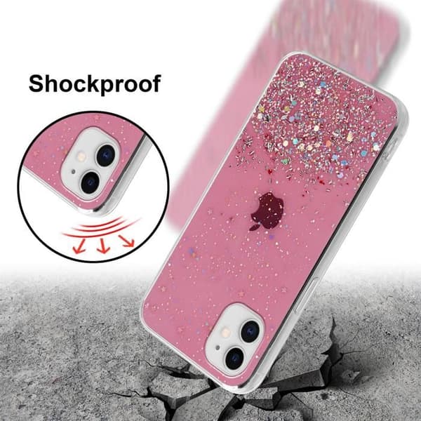 iPhone 11 PRO Skal Rosa med Glitter Skydd Design med Glitter Ros