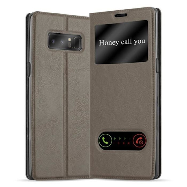 Cadorabo Fodral för Samsung Galaxy NOTE 8 i STONE BROWN – Skyddsfodral med horisontellt stativ och två fönster – View Case