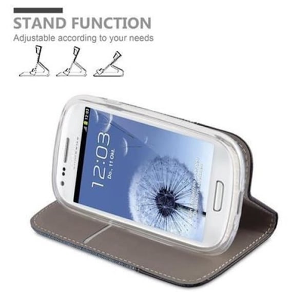 Etui Cadorabo Samsung Galaxy S3 MINI - Mörkblå/Black - Tyg-Simili-läder - Ställ och kortfack Mörkblå, svart