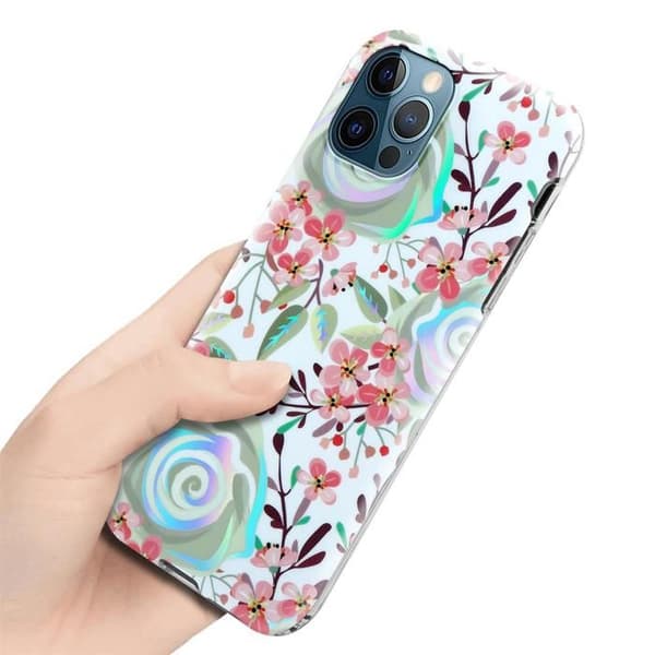 Skal för iPhone 12 PRO MAX i PERSIKOFLODER Skyddande Etui Blomsterdesign Vit