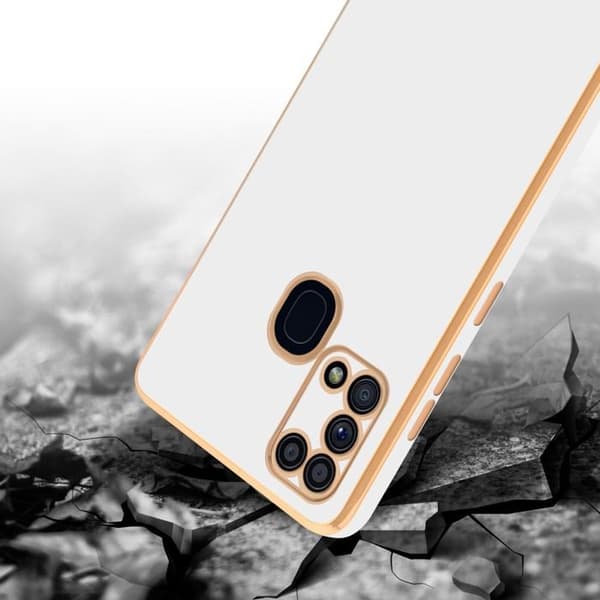 Samsung Galaxy M31 Glansig Vit - Guld med skydd för kameran Vit