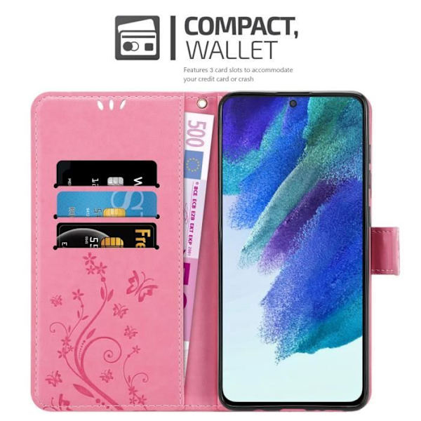Coque - CADORABO - Samsung Galaxy S22 PLUS - Similicuir - Rosablommor - Plånboksfodral med Ställfunktion Rosa blommig