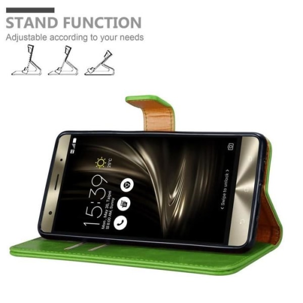 Fodral - CADORABO - ZenFone 3 Deluxe - Läderimitation - Grön - Stativfunktion Grön