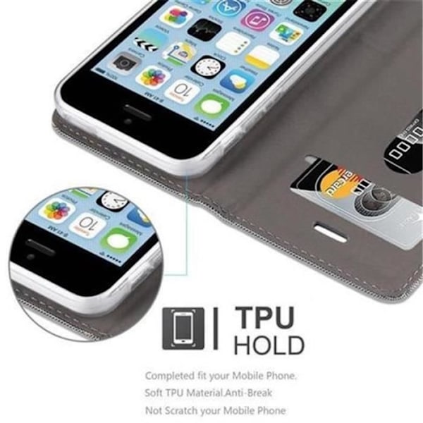 Apple iPhone 5C Fodral i LJUSGRÅ BRUN från Cadorabo (TYG-LÄDERDESIGN) Helt skyddsfodral med flipflik