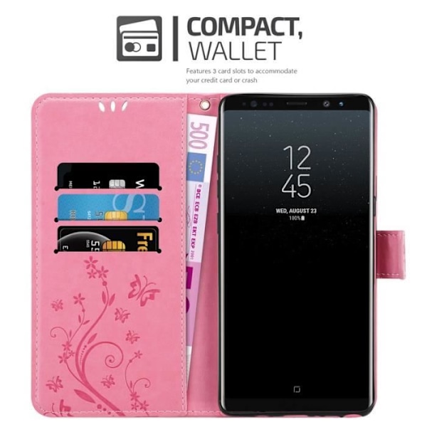 Coque - CADORABO - Samsung Galaxy NOTE 8 - Simil läder - Blommig - Ställfunktion och kortfack Rosa