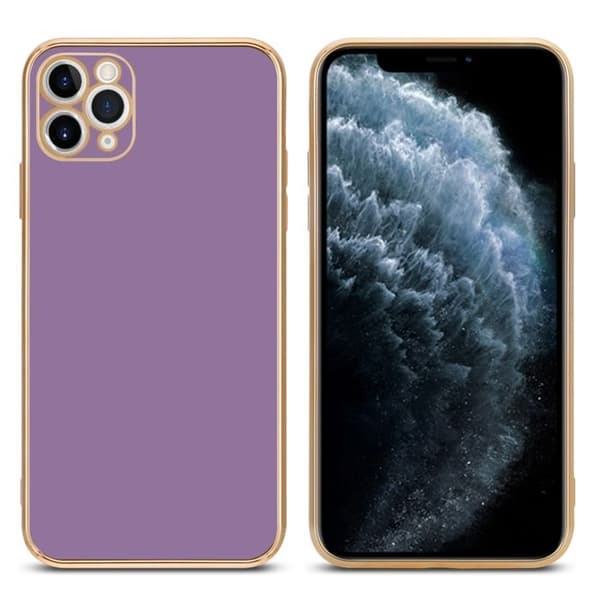 iPhone 12 PRO MAX Fodral Glansig Lila - Guld med skydd för kamera Violett