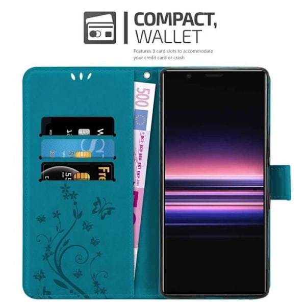 Fodral - CADORABO - Sony Xperia 5 - Blommigt konstläder - Magnetisk stängning - Praktiskt stöd Blå