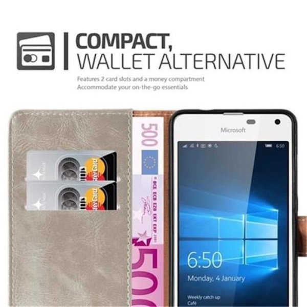 Cadorabo Nokia Lumia 650 Fodral BRUN CAPPUCINO LYX Fodral Fodral Fodral Magnetskydd stöder stativ och kortplats