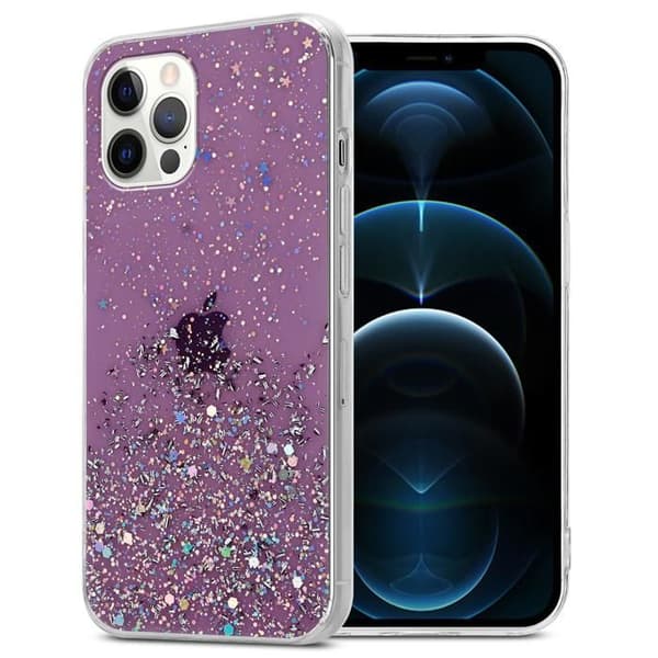 iPhone 12 PRO MAX Skal Lila med Glitter Skydd Glittrande Design Violett