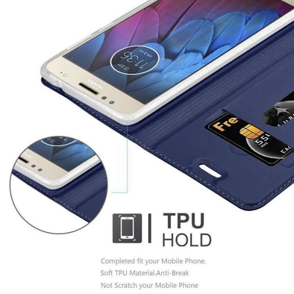 Cadorabo Fodral till Motorola MOTO G5S PLUS i CLASSY MÖRKBLÅT - Skyddsöverdrag med magnetlås, horisontellt stativ och