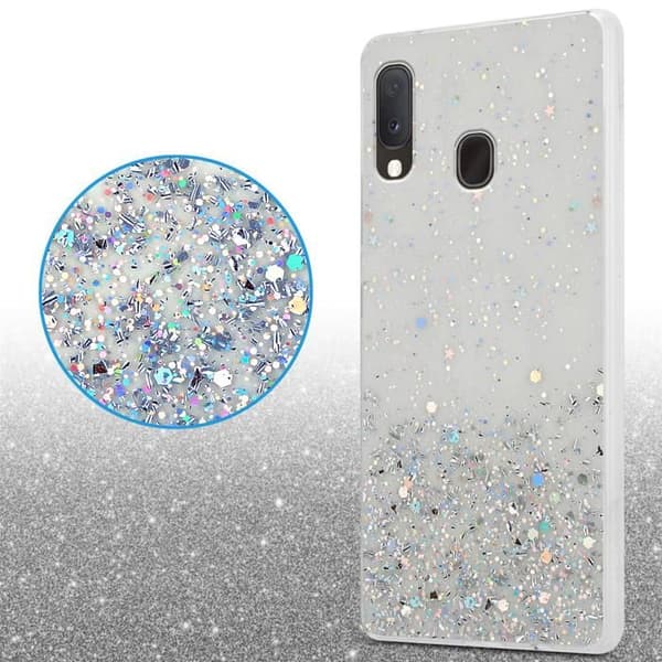 Transparent skal för Samsung Galaxy A10e / A20e med glitter, skyddande design med glittrande effekt Vit