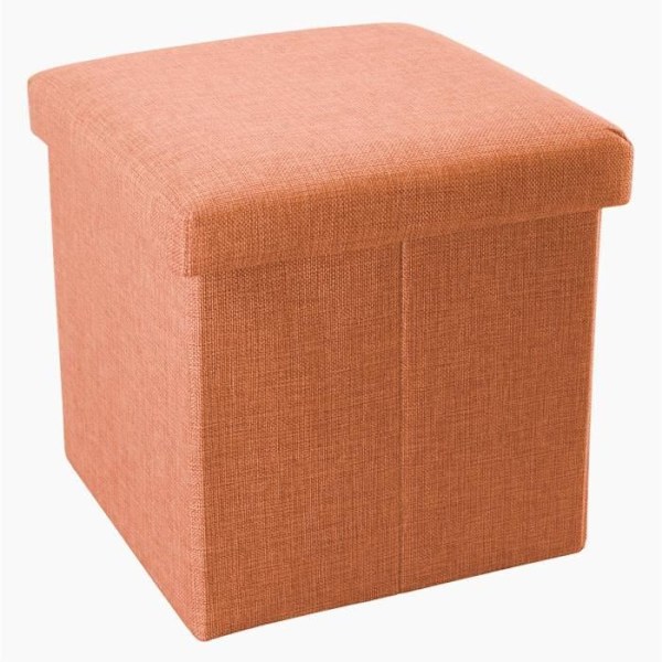 Intirilife hopfällbar ottoman 38x38x38 cm i MANDARIN ORANGE – Dekorativt linnelook Tyg Förvaringslåda Pall Bröstsits