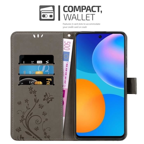 Coque för Huawei P SMART 2021 - CADORABO - Grå Blommor - Syntetiskt läder - Ställfunktion - Plats för kort Blommig grå