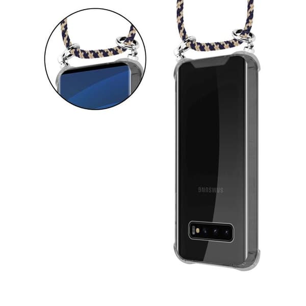 Mobilskal för Samsung Galaxy S10 PLUS med axelrem i MÖRKBLAU GUL med justerbar snodd Blå