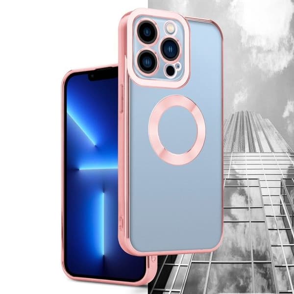 Transparent iPhone 13 PRO MAX-fodral - Rosa Stötsäker Chrome Design Vit