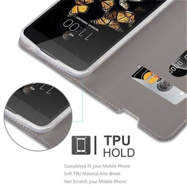 Cadorabo LG K8 2016 fodral i GRÅ SVART TYG-Faux läder magnetiskt fodral med stativ och kortplats