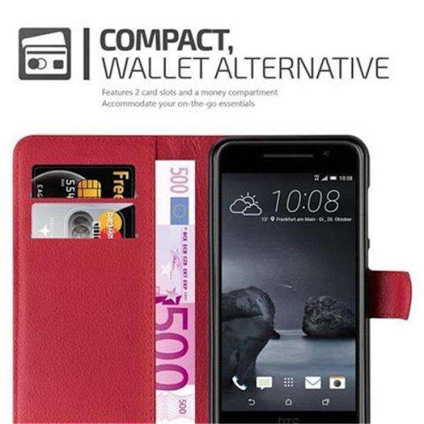 HTC ONE A9 i CHERRY RED från Cadorabo Helt skyddsfodral med flip flik och praktiskt horisontellt stativ i konstläder