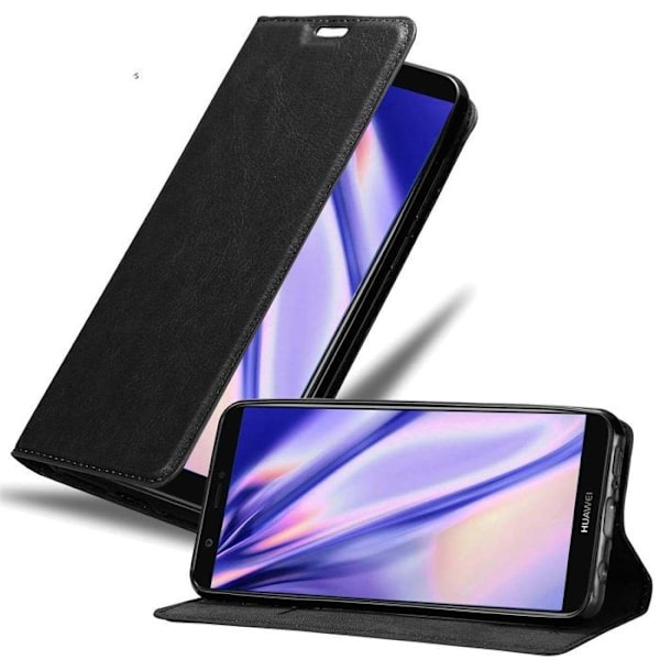 Coque för Huawei P SMART 2018 / Enjoy 7S Hållare i SVART NATT Etui Fodral Skydd Plånbok Wallet Svart