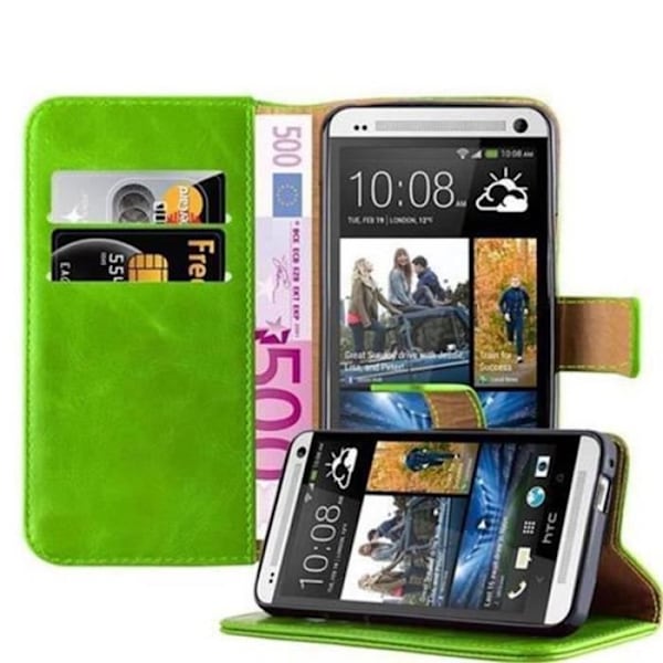 Fodral till HTC ONE M7 i PRE GREEN by Cadorabo (LYXdesign) Fullt skyddsfodral med flipskydd och horisontellt stativ