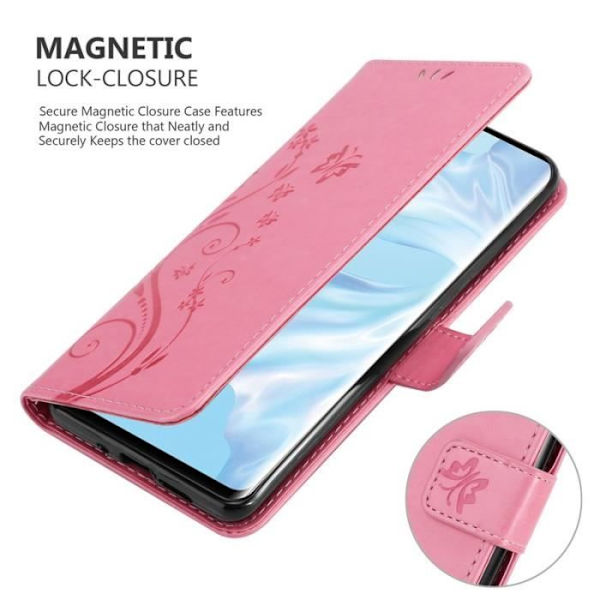 Fodral till Huawei P30 PRO - CADORABO - Blommönster - Imiterat läder - 3 kortplatser - Halvstyvt Rosa