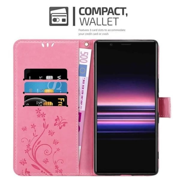 Fodral - CADORABO - Sony Xperia 5 - Blommigt konstläder - Magnetisk stängning - Integrerat stöd Rosa