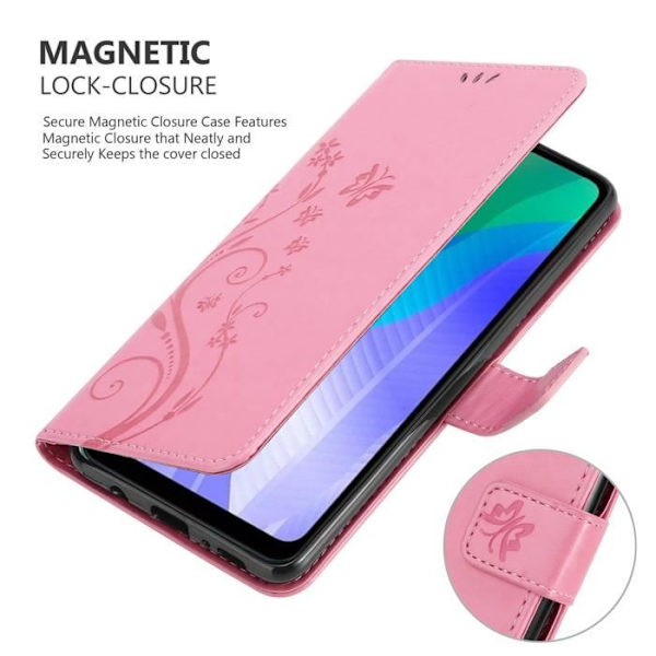 Coque pour Huawei Y6P - CADORABO - Étui Floral - Similicuir - Fonction Stand - Protection Complète Rosa blommig